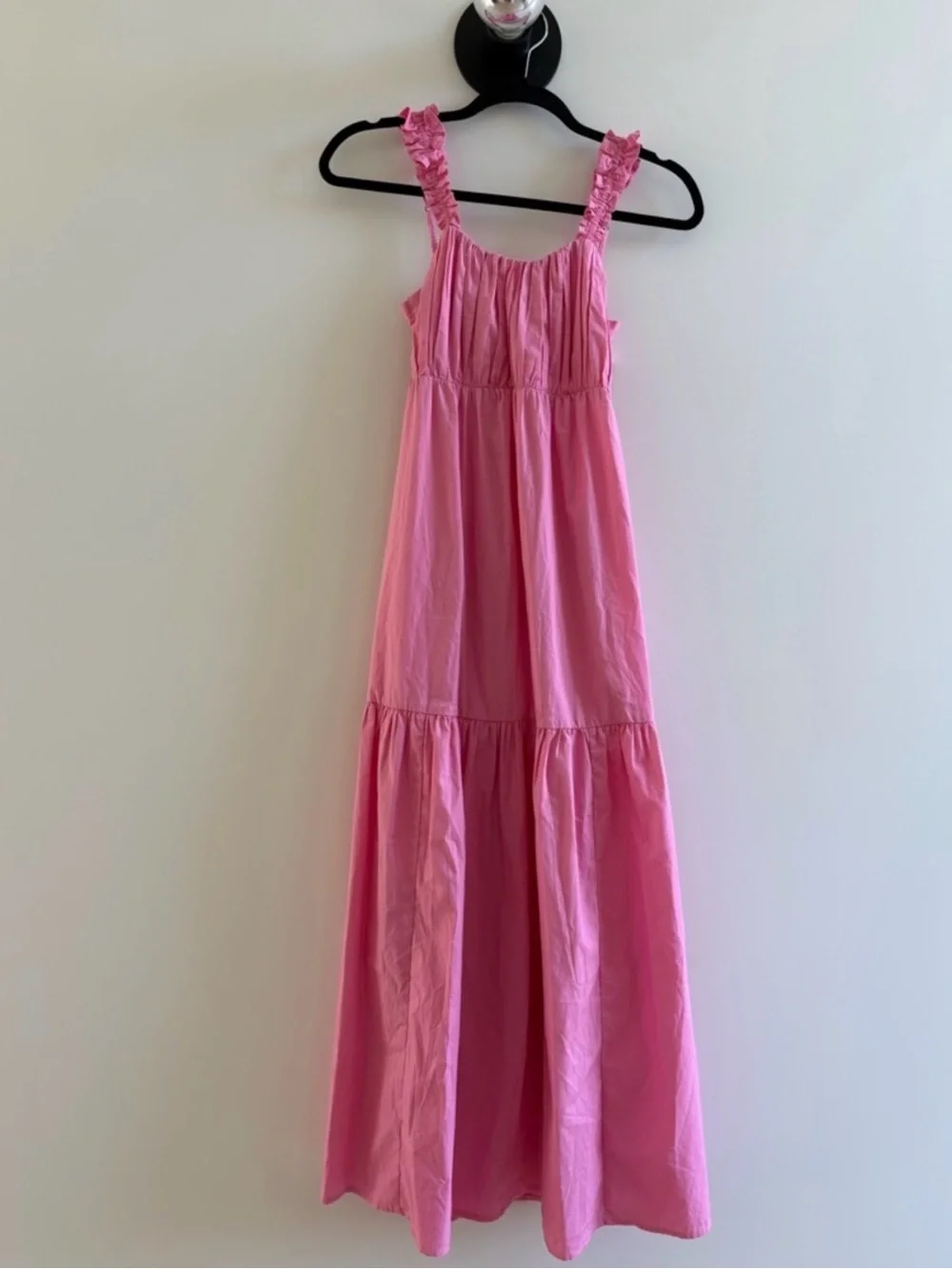 Abercrombie & Fitch Pink Tiered Maxi Dress Ruffled Straps Tie Back - Extra Small